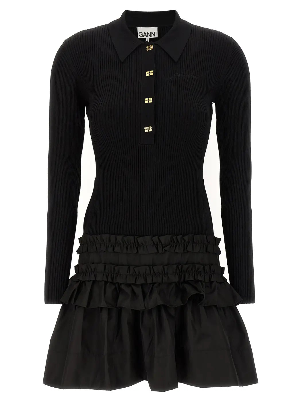 Ganni Black Viscose Short Dress