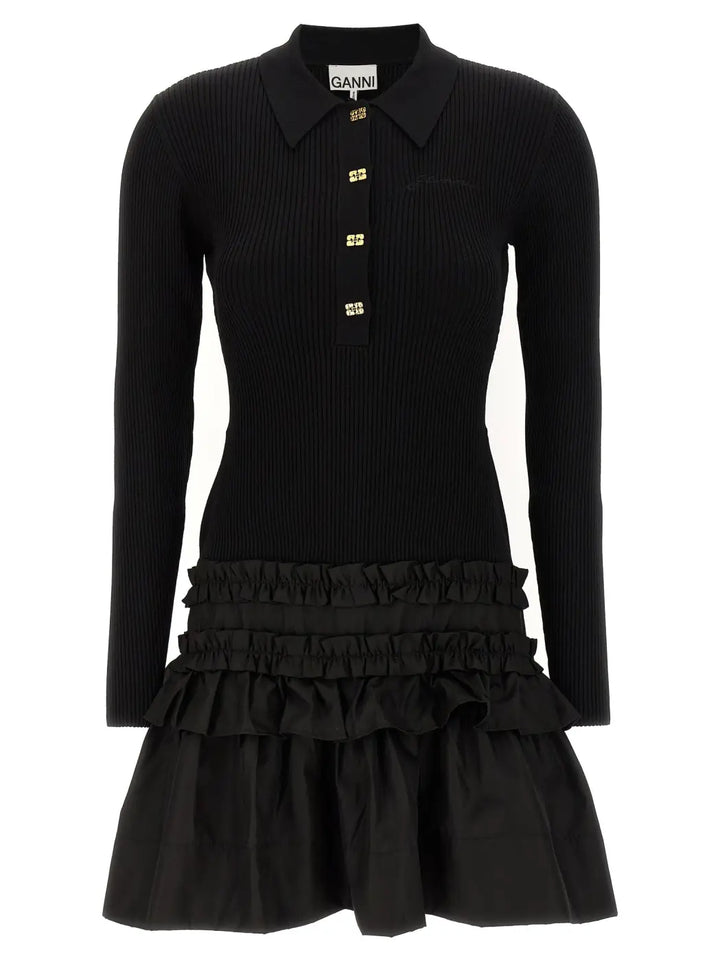 Ganni Black Viscose Short Dress