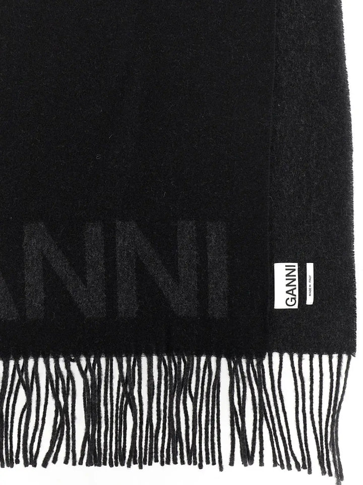 Ganni Black Wool Scarf