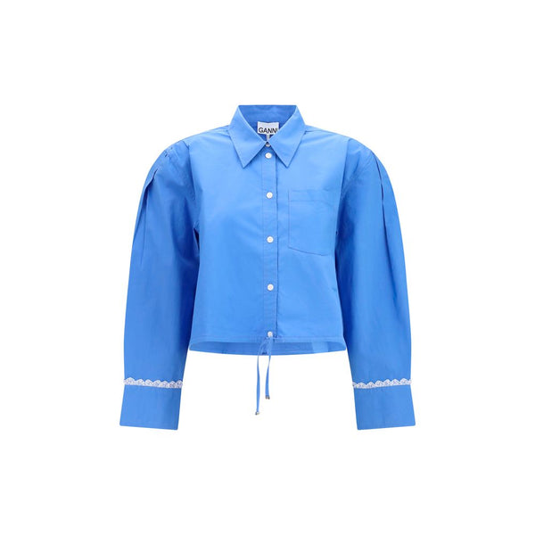 Ganni Shirts - Blue Cotton Pattern Shirt