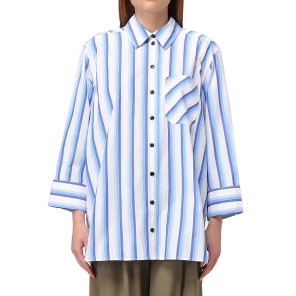 Ganni Shirts - Blue Cotton Pattern Shirt