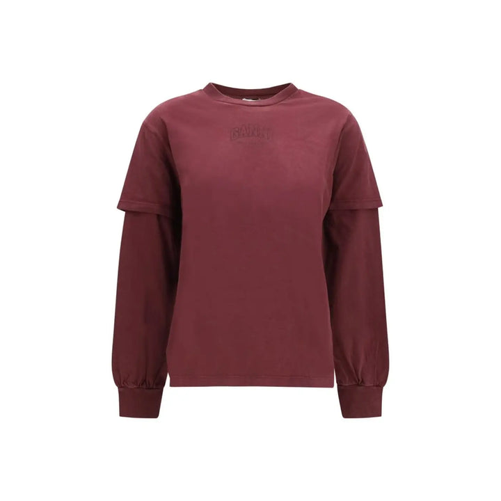 Ganni Bordeaux Cotton Long Sleeve T-shirt