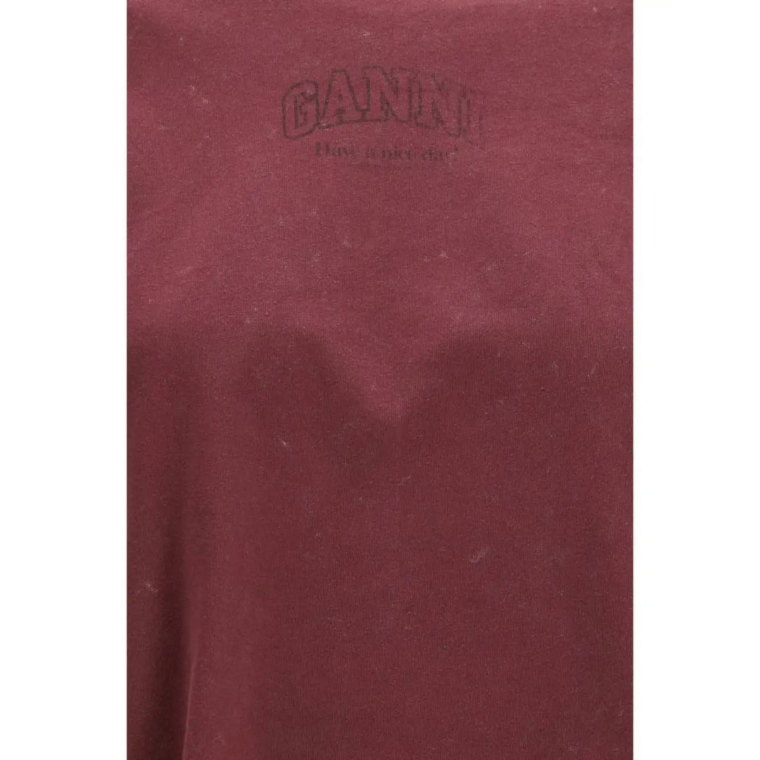 Ganni Bordeaux Cotton Long Sleeve T-shirt