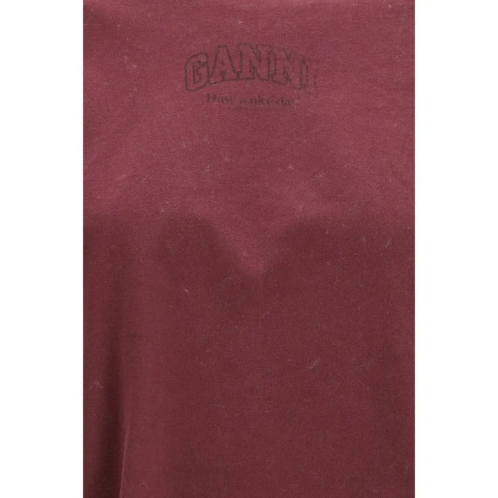 Ganni Bordeaux Cotton Long Sleeve T-shirt