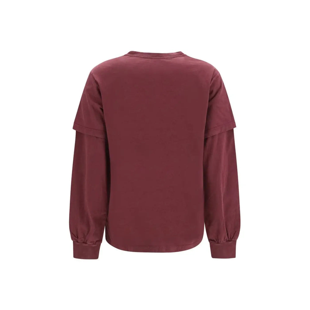 Ganni Bordeaux Cotton Long Sleeve T-shirt