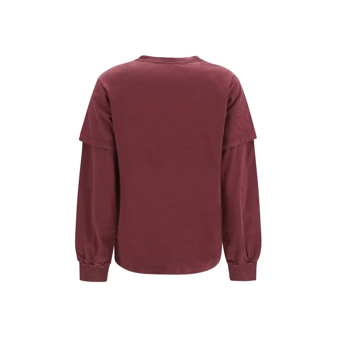 Ganni Bordeaux Cotton Long Sleeve T-shirt