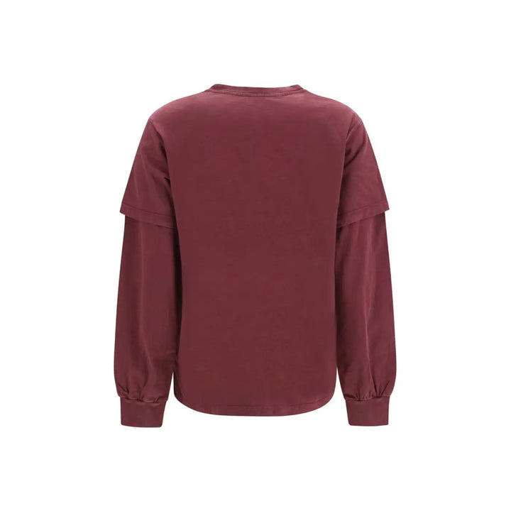 Ganni Bordeaux Cotton Long Sleeve T-shirt