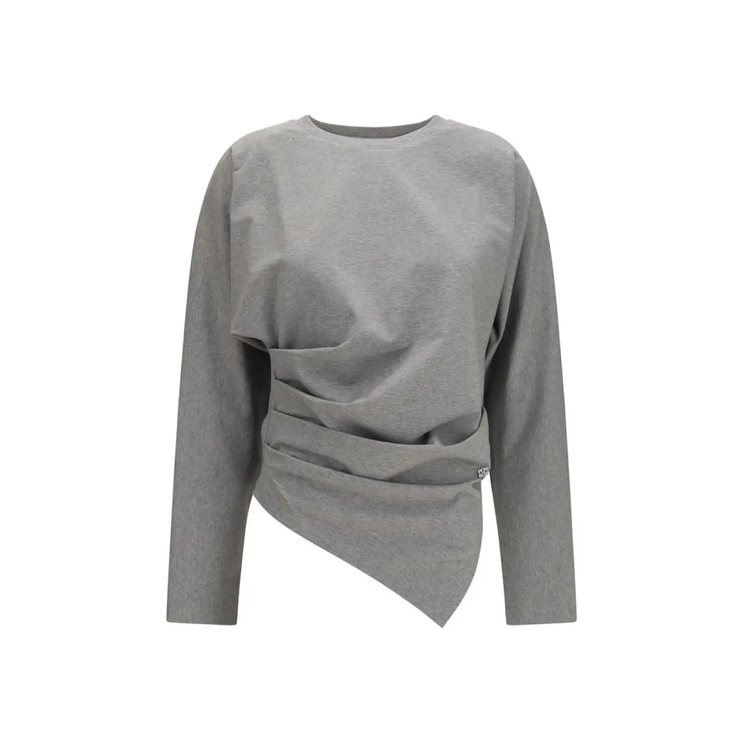 Ganni Gray Cotton Long Sleeve T-shirt
