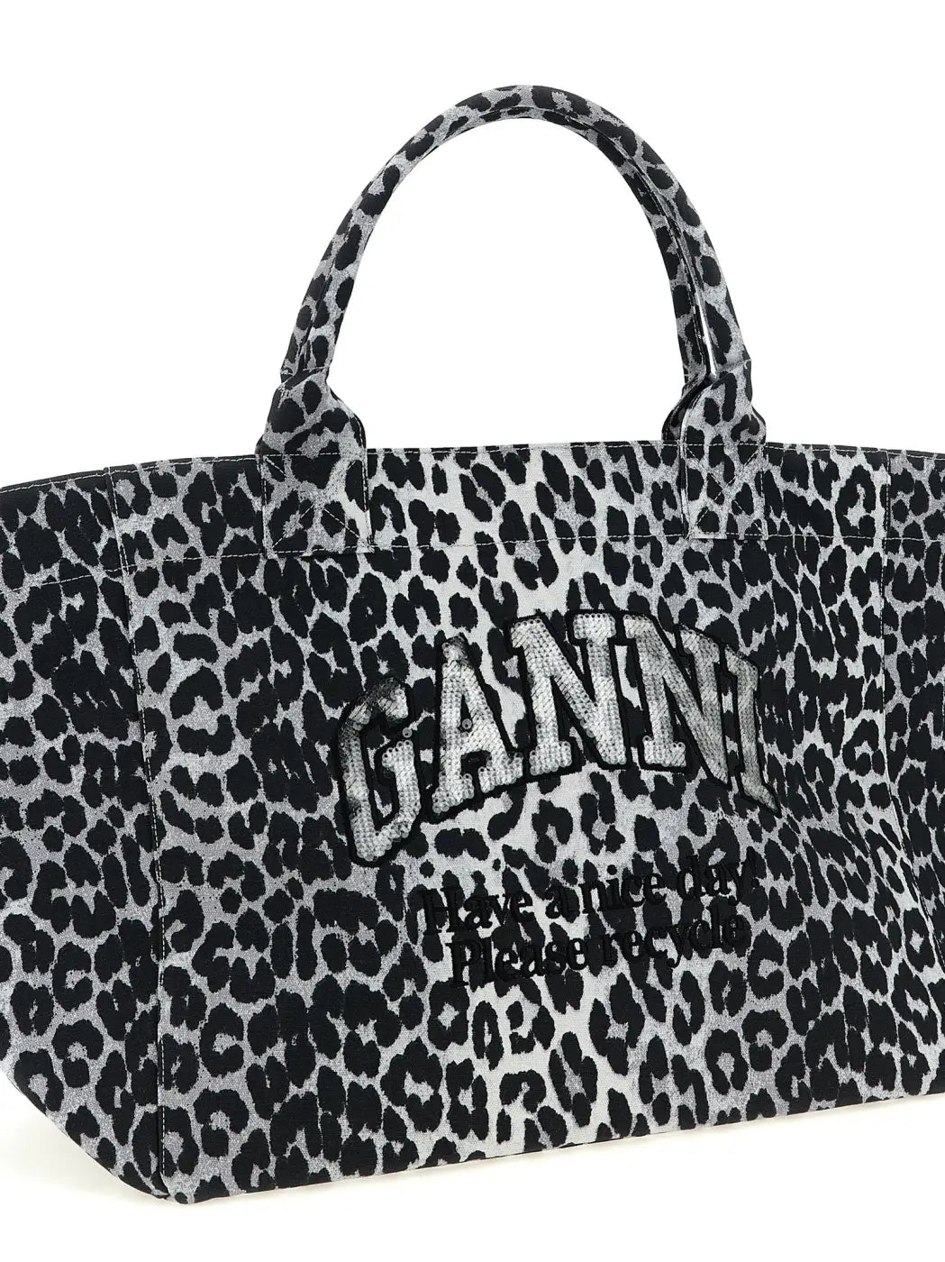 Ganni Gray Recycled Cotton Tote Bag