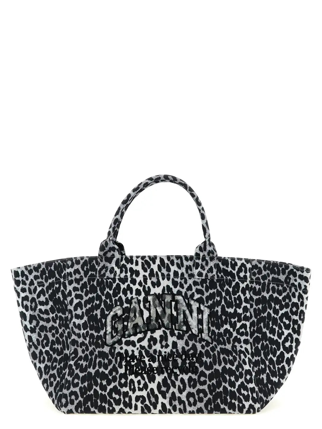 Ganni Gray Recycled Cotton Tote Bag