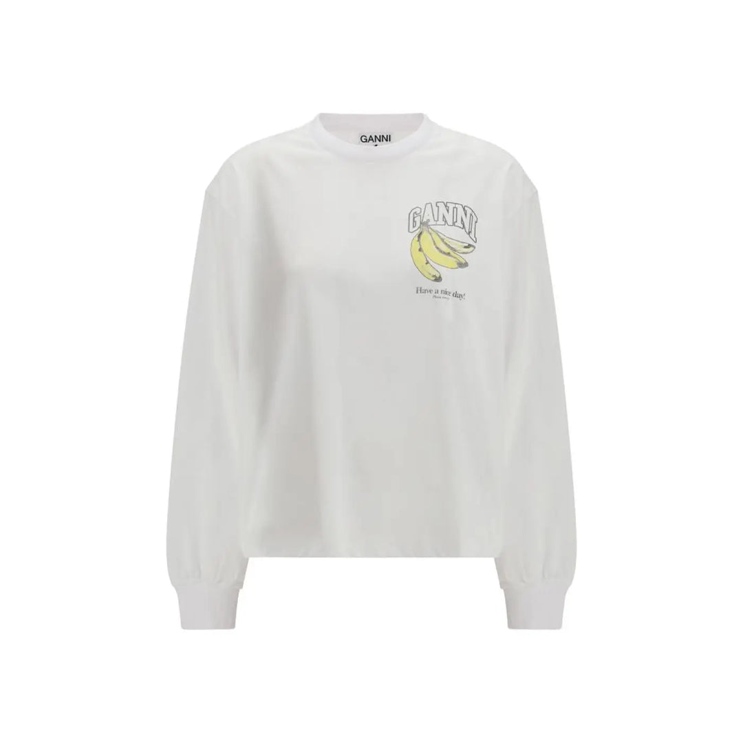 Ganni White Cotton Long Sleeve T-shirt