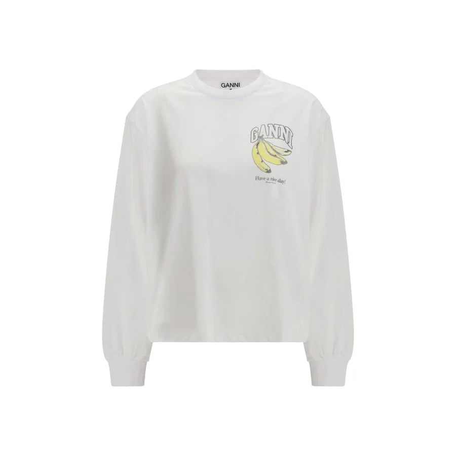 Ganni White Cotton Long Sleeve T-Shirt