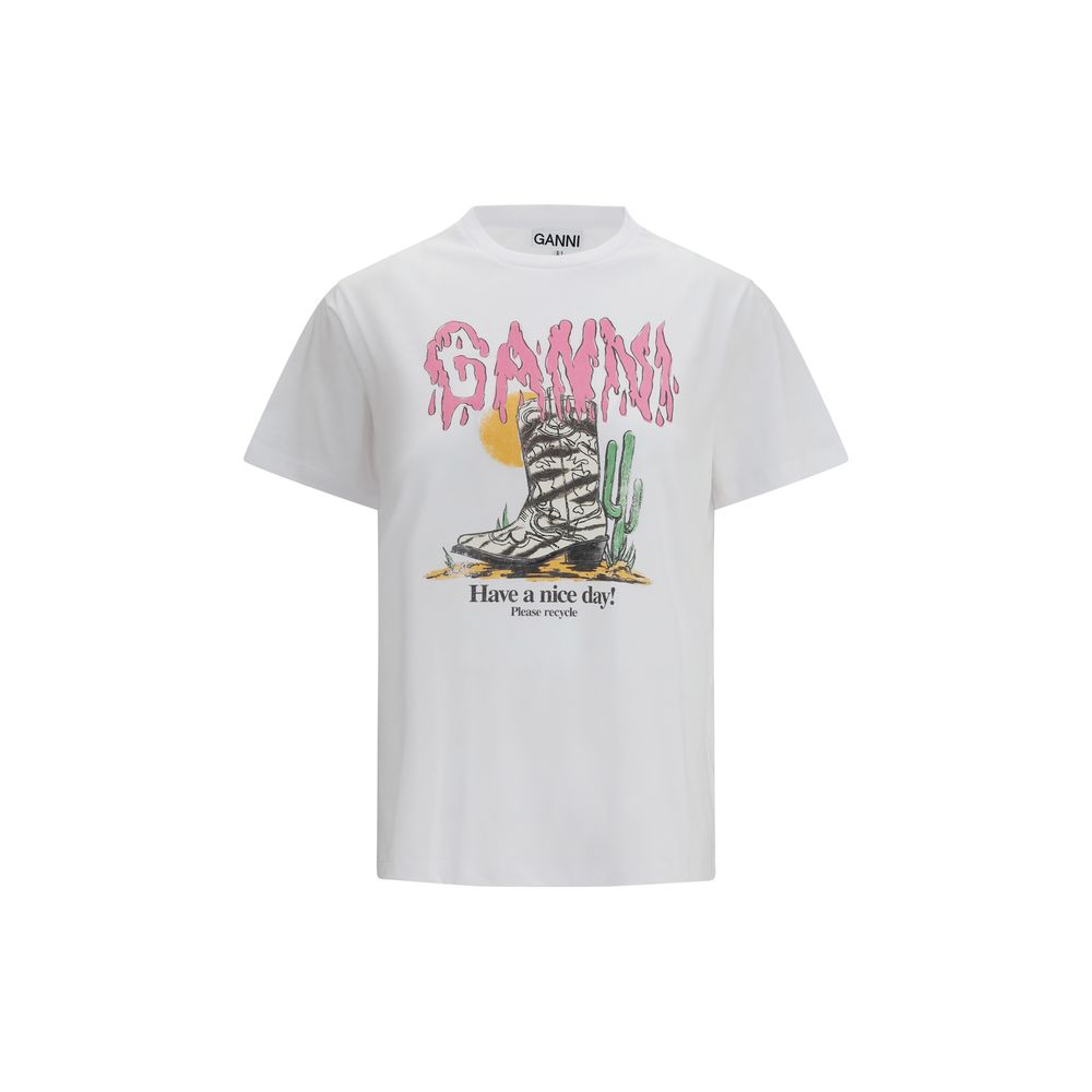 Ganni - White Cotton T-Shirt