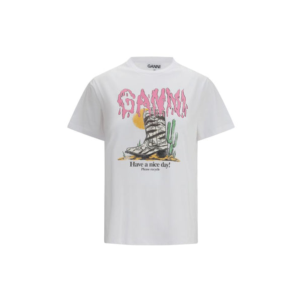 Ganni - White Cotton T-Shirt