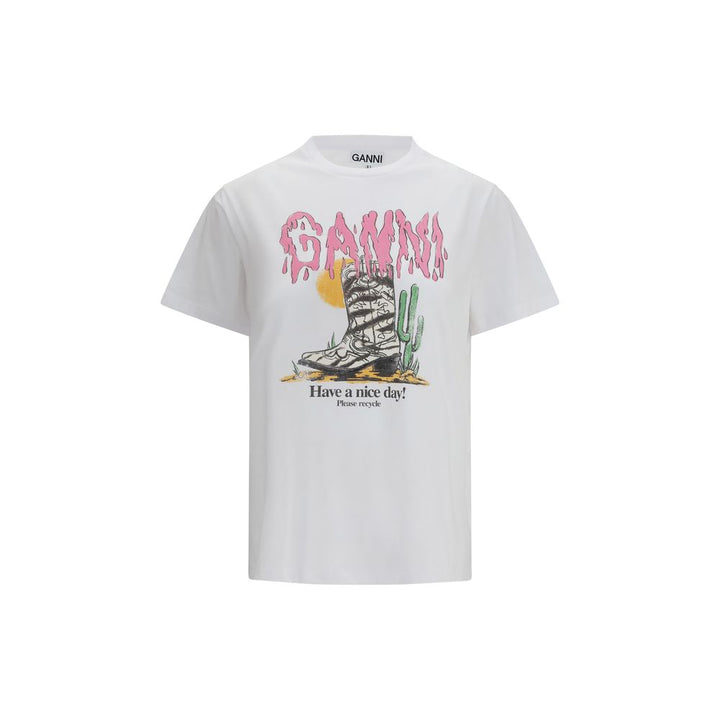 Ganni - White Cotton T-Shirt