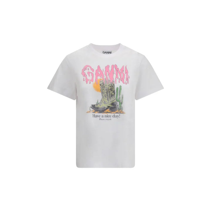 Ganni White Cotton T-Shirt
