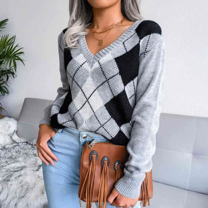 Elevate Your Style with the Geometric V-Neck Sweater Clothing Tops Trendsi