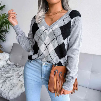 Elevate Your Style with the Geometric V-Neck Sweater Clothing Tops Trendsi