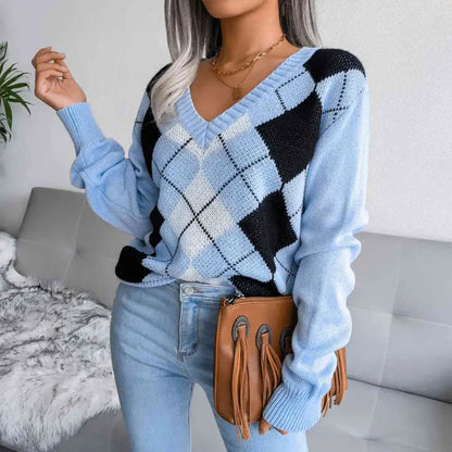 Elevate Your Style with the Geometric V-Neck Sweater Clothing Tops Trendsi