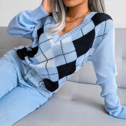 Elevate Your Style with the Geometric V-Neck Sweater Clothing Tops Trendsi