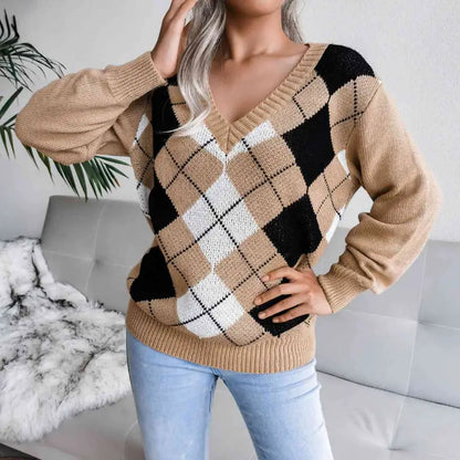 Elevate Your Style with the Geometric V-Neck Sweater Clothing Tops Trendsi