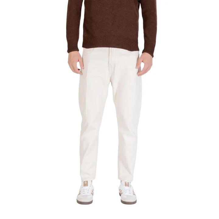 Gianni Lupo Cream Cotton Relaxed Fit Jeans