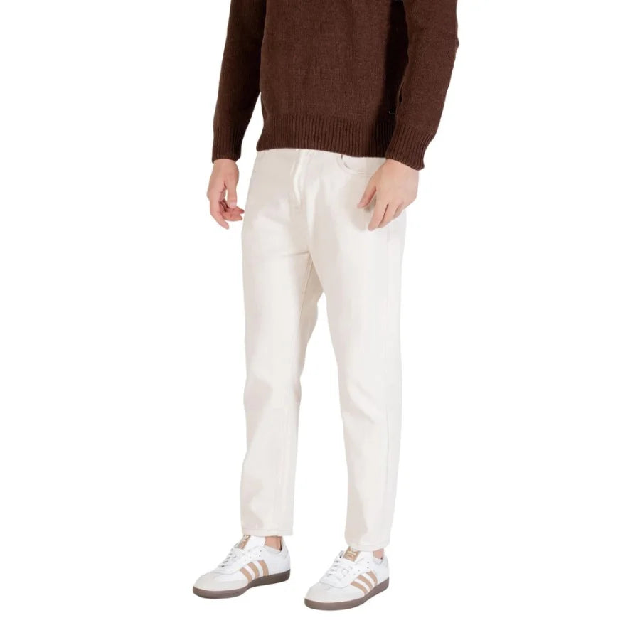 Gianni Lupo Cream Cotton Relaxed Fit Jeans