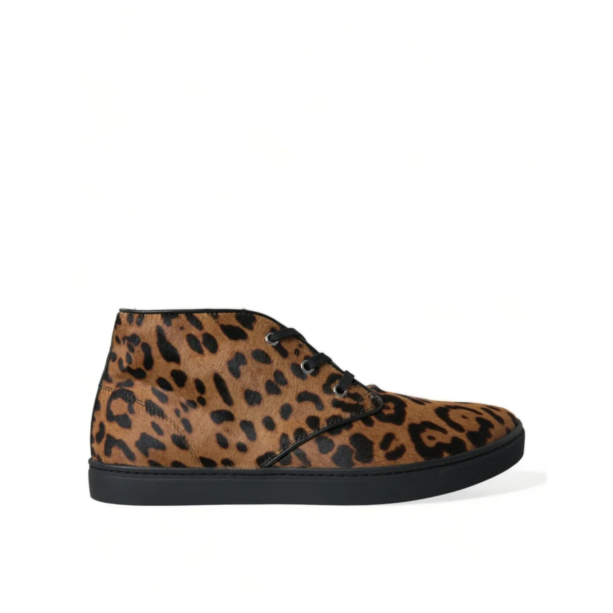 Glam DOLCE & GABBANA Brown Leopard Pony Hair Sneakers Rubber Cleated Sole Dolce Gabbana