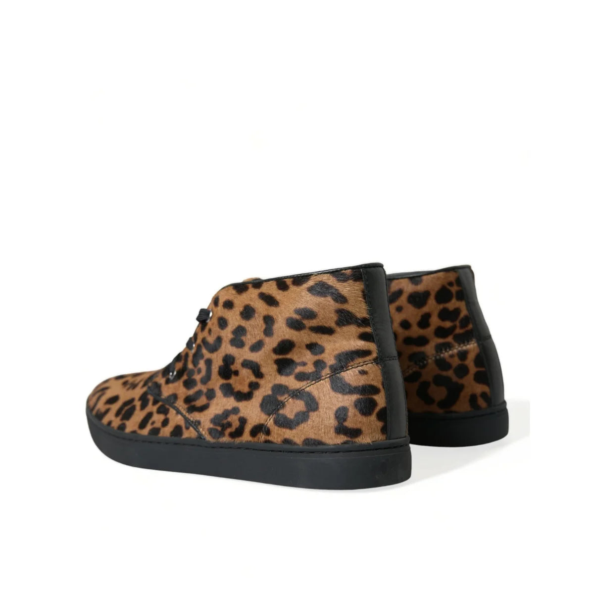 Glam DOLCE & GABBANA Brown Leopard Pony Hair Sneakers Rubber Cleated Sole Dolce Gabbana