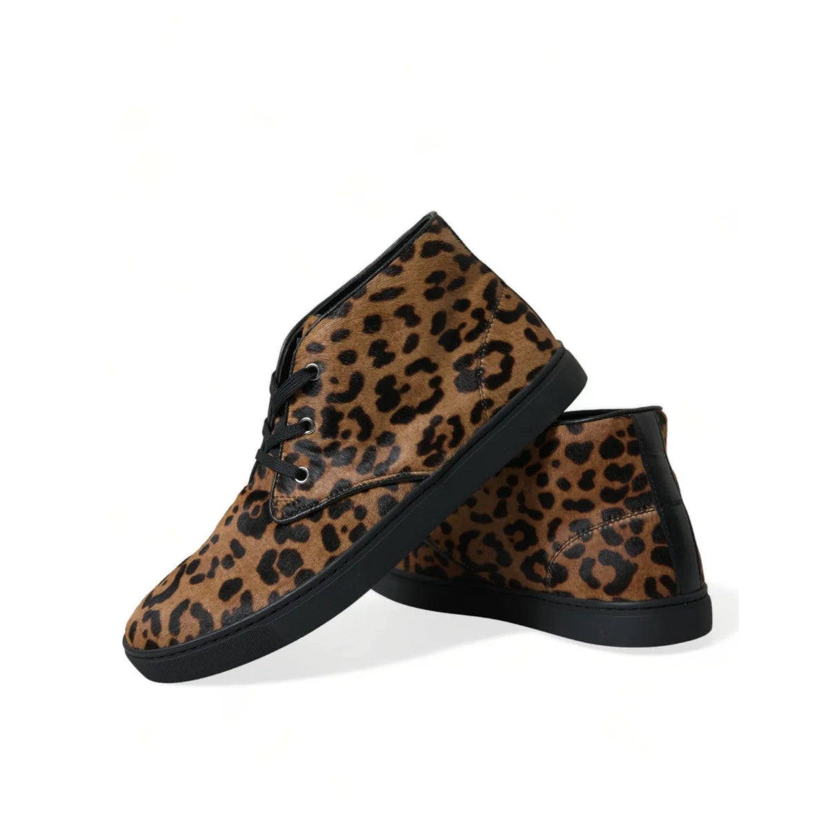 Glam DOLCE & GABBANA Brown Leopard Pony Hair Sneakers Rubber Cleated Sole Dolce Gabbana