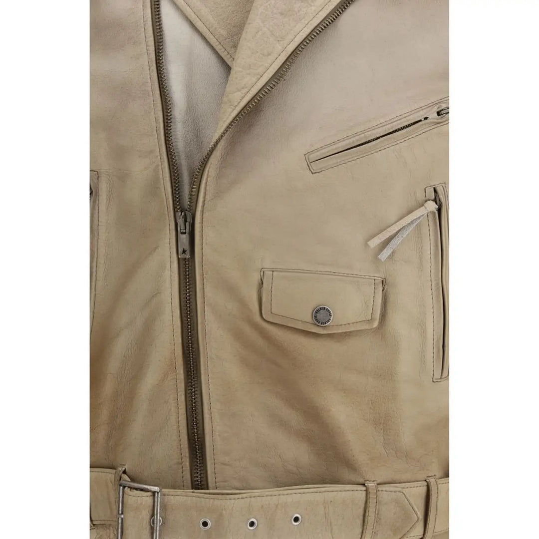 Golden Goose Beige Buffalo Leather Biker Jacket