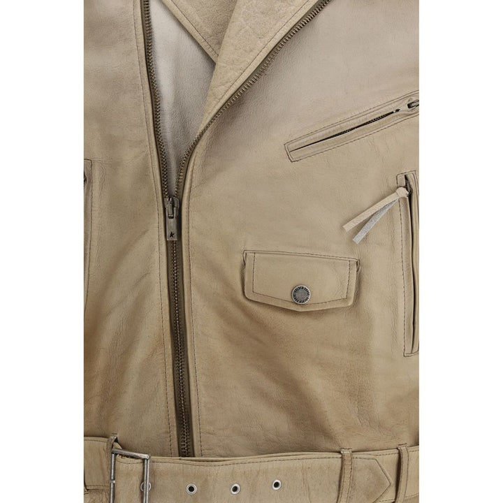Golden Goose Motorcycle Outerwear - Beige Buffalo Leather Biker Jacket