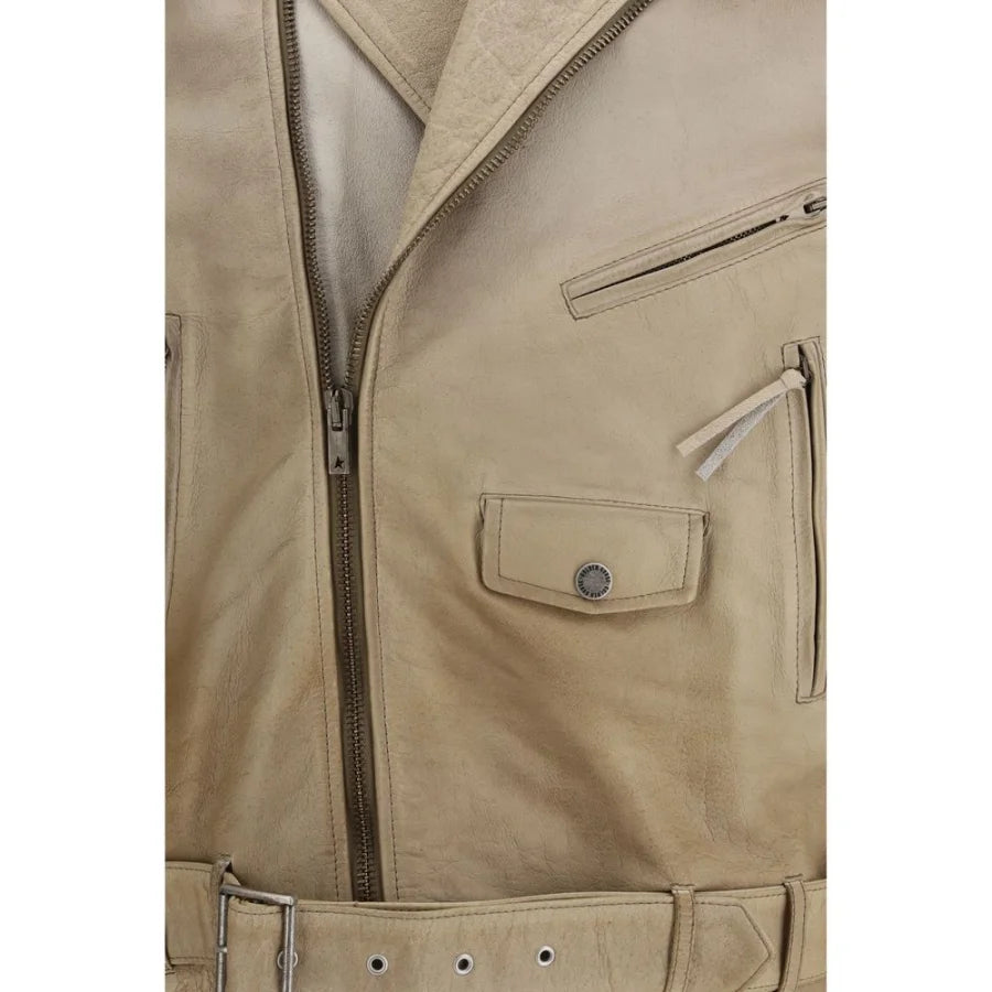 Golden Goose Beige Buffalo Leather Biker Jacket