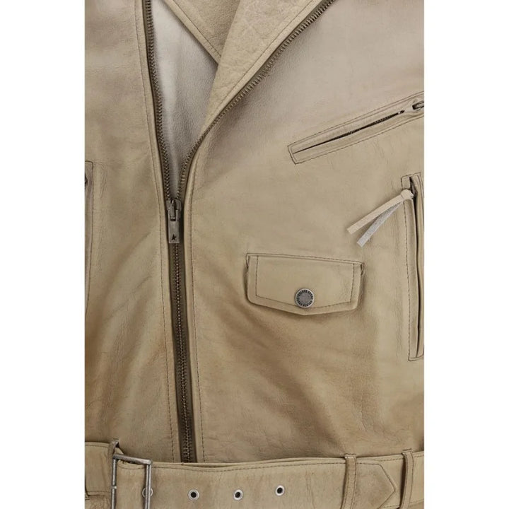 Golden Goose Beige Buffalo Leather Biker Jacket