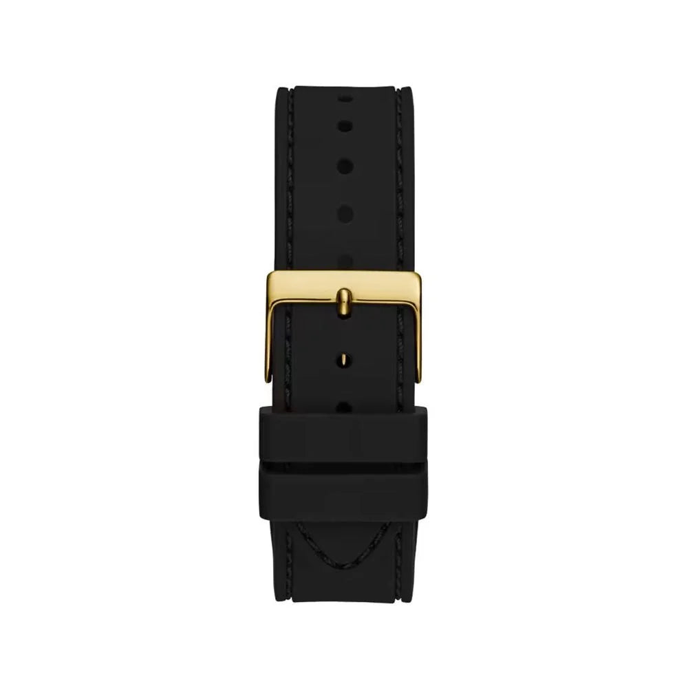 Golden Quartz Analog Watch with Black Silicone Strap Fashion Clothing Accessory Guess