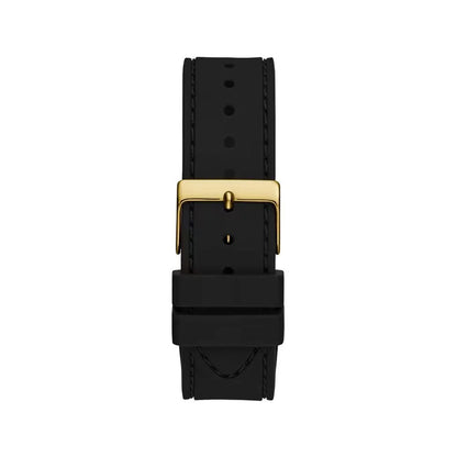 Golden Quartz Analog Watch with Black Silicone Strap Fashion Clothing Accessory Guess