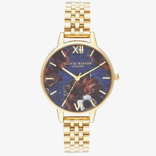 Golden Stainless Steel Watch with Violet Dial and Mineral Glass Olivia Burton