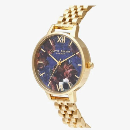 Golden Stainless Steel Watch with Violet Dial and Mineral Glass Olivia Burton