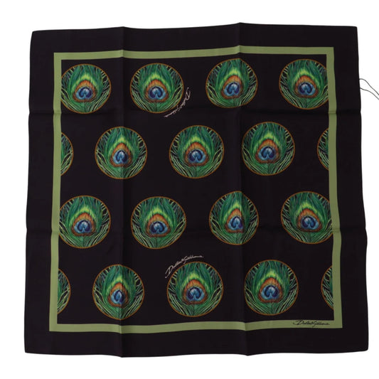 Gorgeous Dolce Gabbana Black Peacock Feather Silk Scarf &