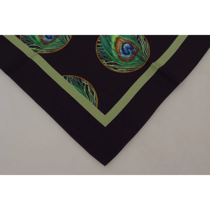 Gorgeous Dolce Gabbana Black Peacock Feather Silk Scarf &