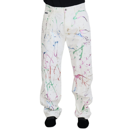 Gorgeous Dolce Gabbana Color Splash Print White Jeans &
