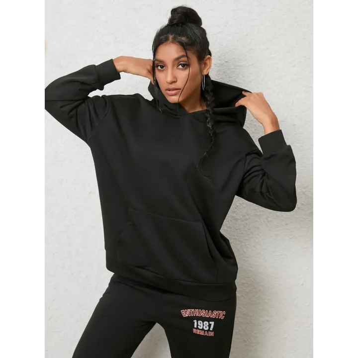 Cozy Graphic Hoodie and Sweatpants Set with Adjustable Sleeve Length Clothing Tops Trendsi