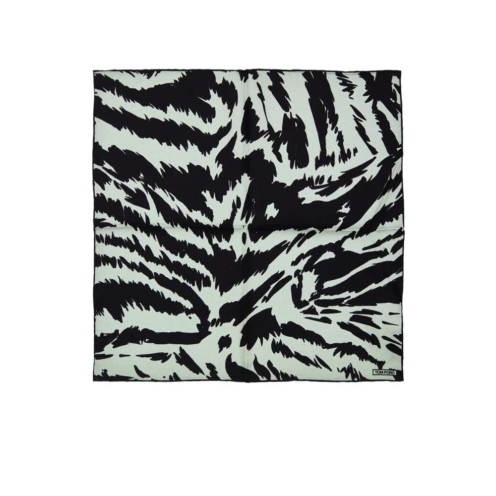 Gray Silk Pocket Square with Tom Ford Print and Bold Logo Detailing
