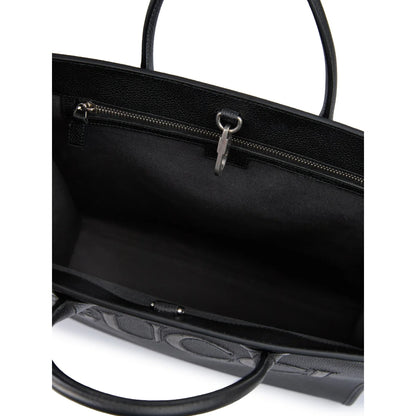 Gucci Black Leather Logo Medium Tote Bag with Adjustable Strap