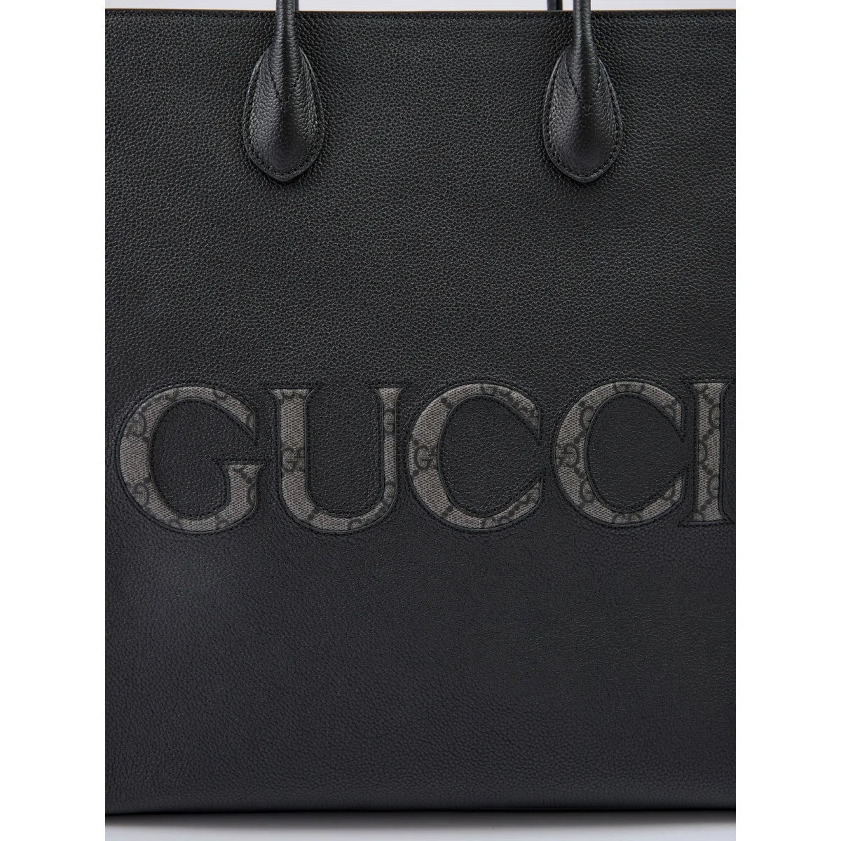 Gucci Black Leather Logo Medium Tote Bag with Adjustable Strap