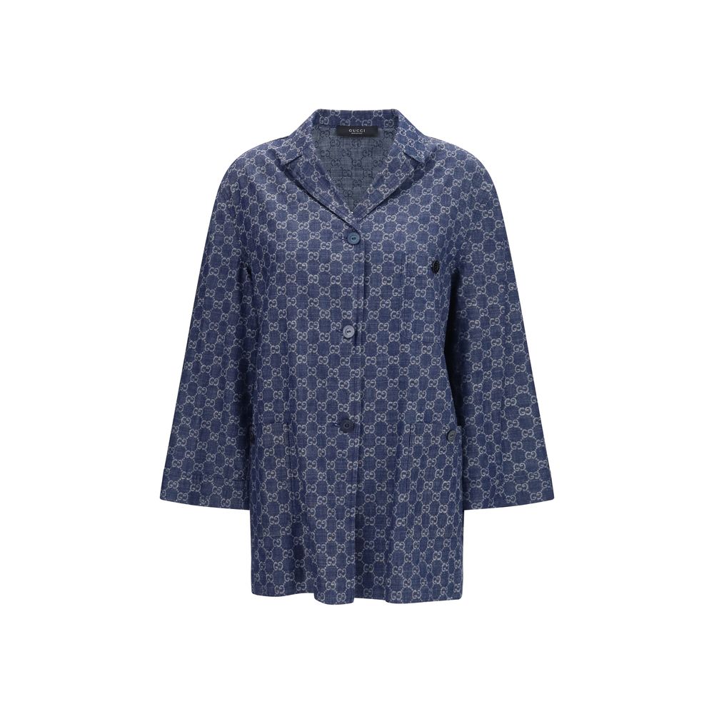 Gucci Overcoats - Blue Cotton Full-Length Jacket