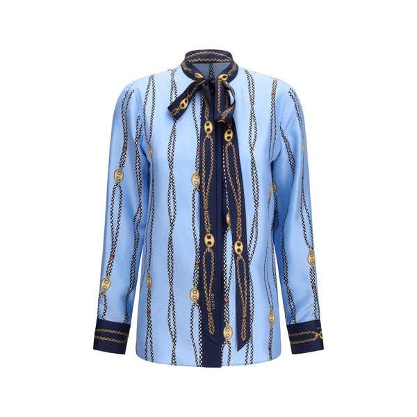 Gucci Shirts - Blue Silk Pattern Shirt