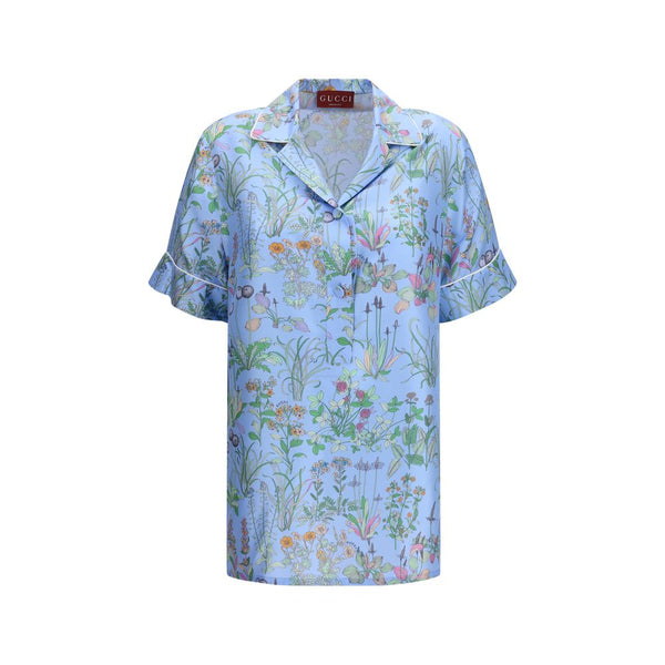 Gucci Shirts - Blue Silk Pattern Shirt