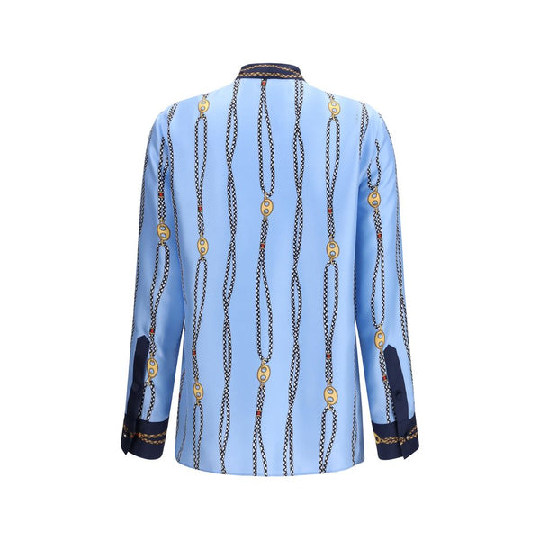 Gucci Shirts - Blue Silk Pattern Shirt