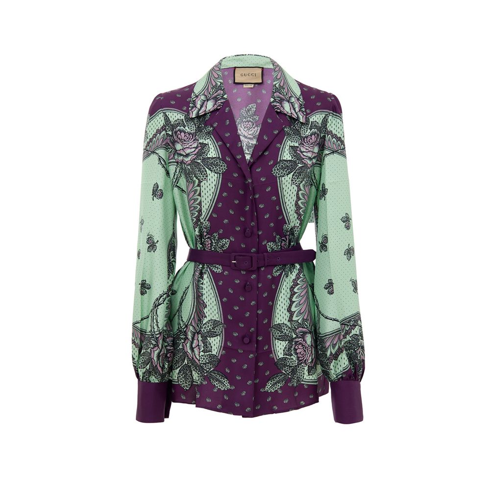 Gucci Shirts - Green Silk Pattern Shirt